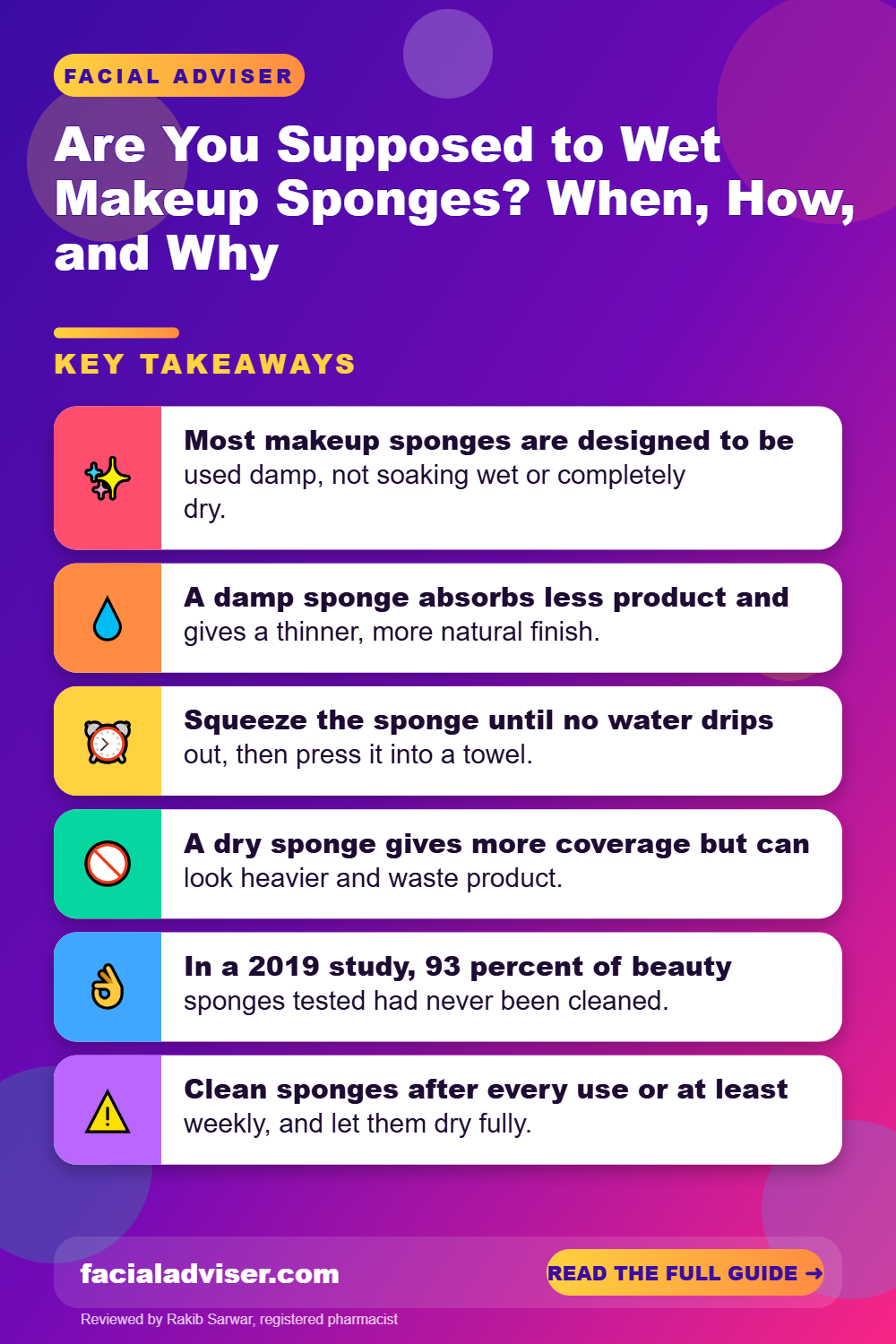 Are You Supposed to Wet Makeup Sponges? When, How, and Why: key takeaways infographic