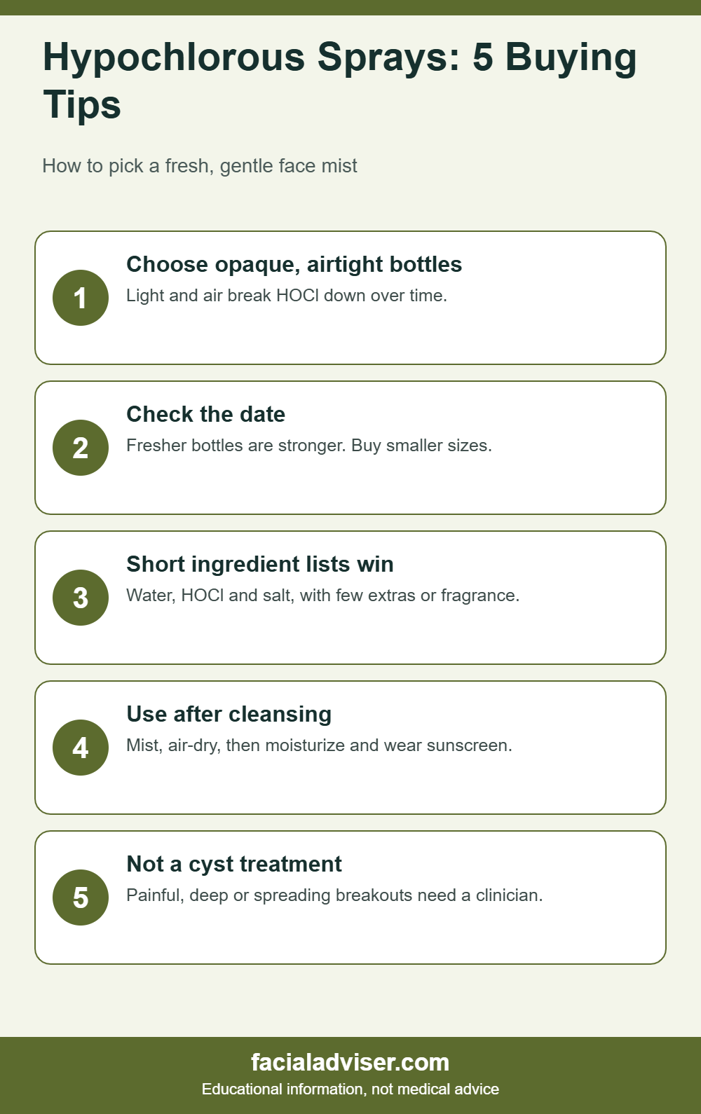 10 Best Hypochlorous Acid Sprays for Face (2026): Calming Mists for Acne-Prone Skin - 5 buying tips infographic