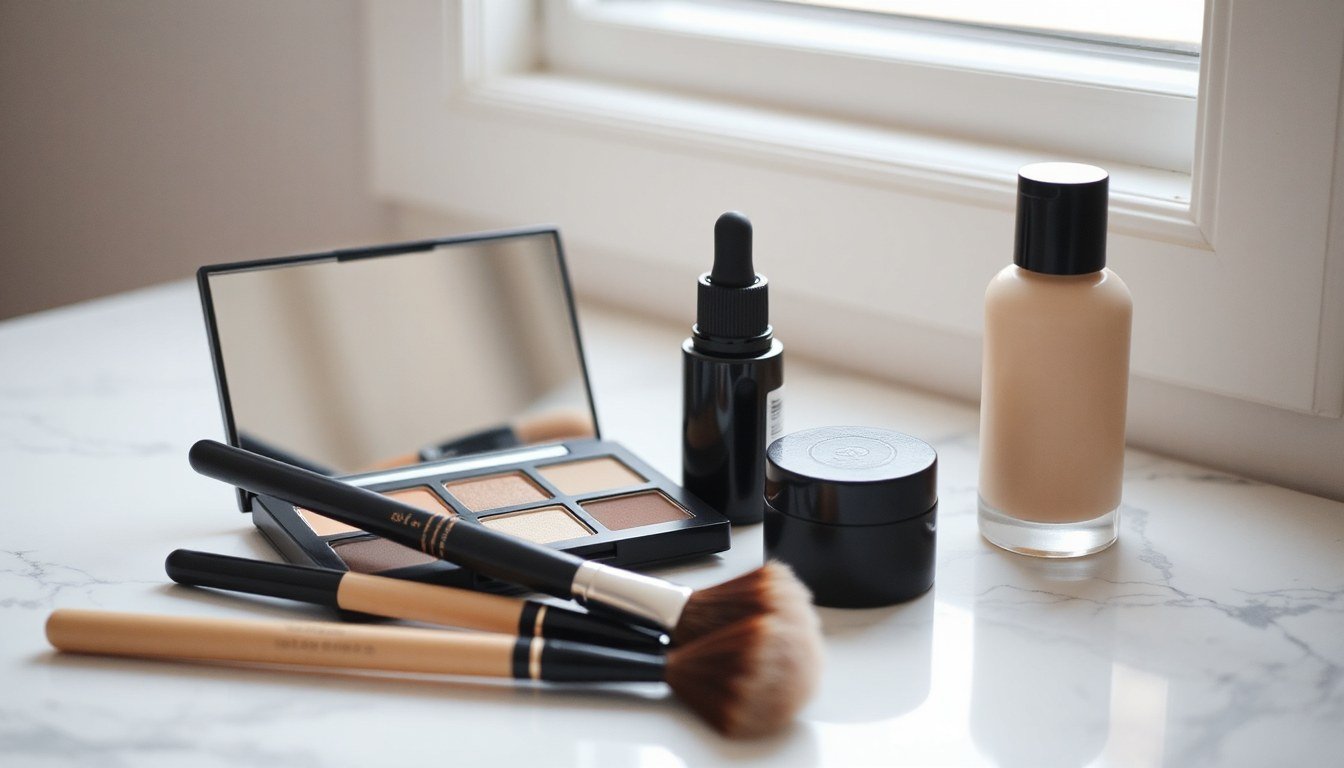 Best Silicone Cleansing Brushes for Pores - makeup brushes and palette on a vanity
