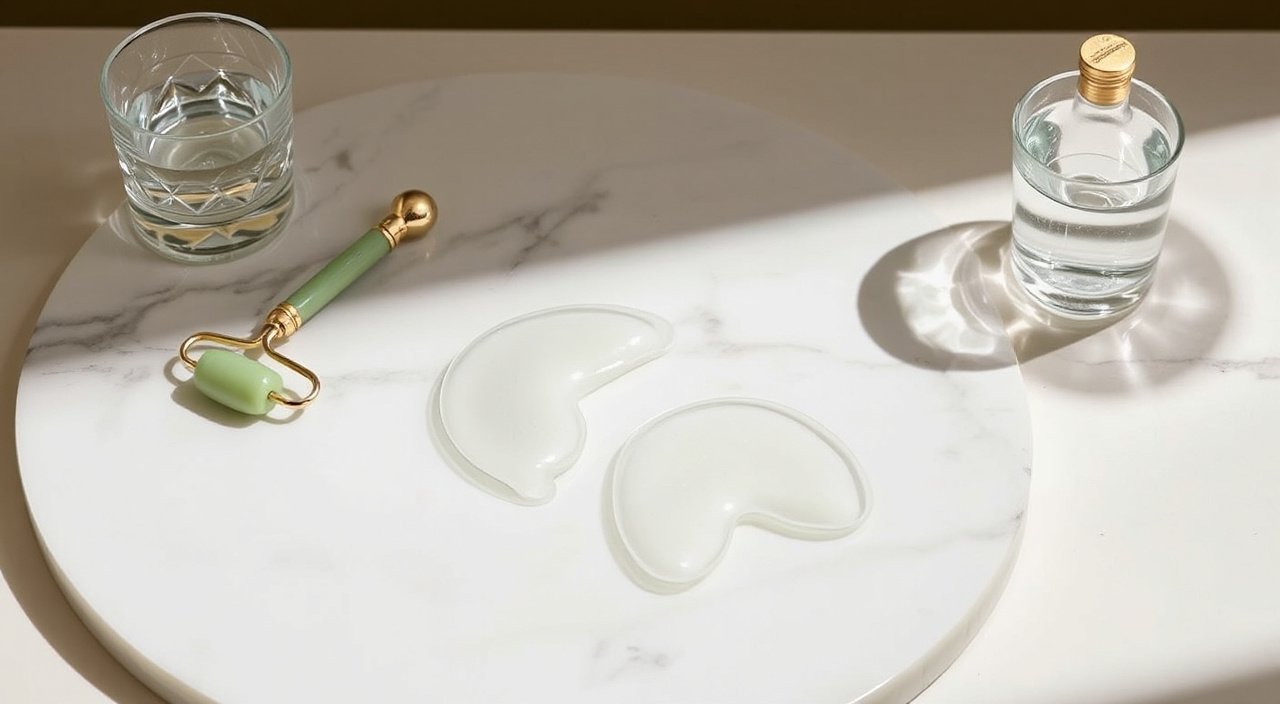 Best under eye patches - crescent hydrogel patches on a marble tray
