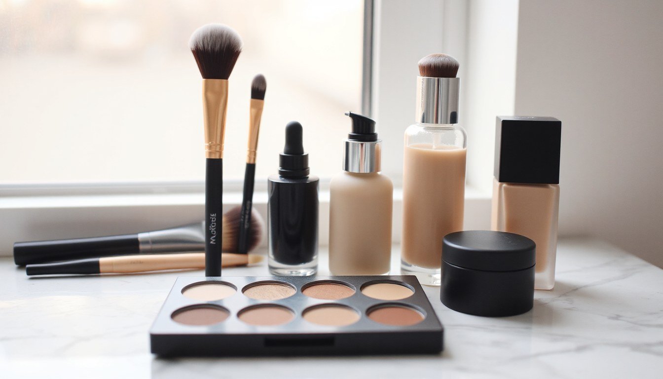 Black Friday Sonic Facial Cleansing Brush Deals 2026 - makeup brushes and palette on a vanity