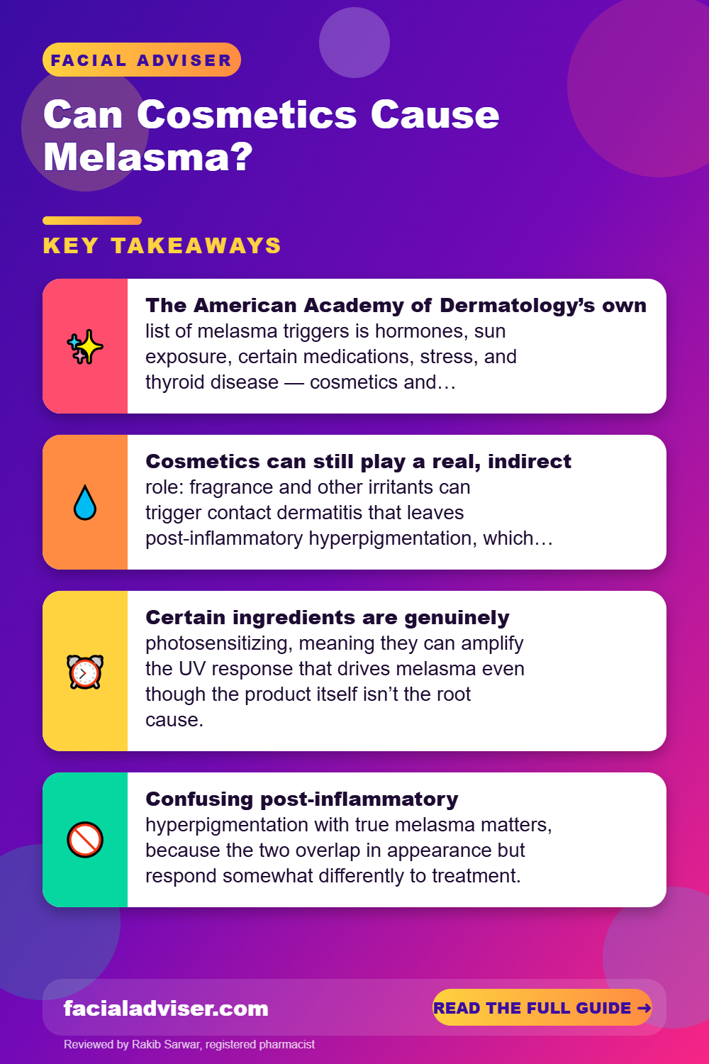 Can Cosmetics Cause Melasma?: key takeaways infographic