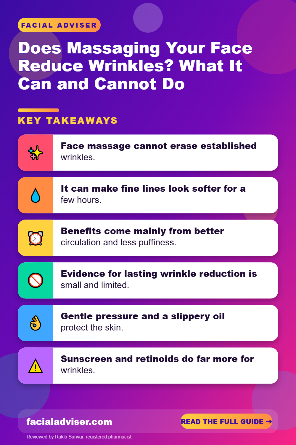 Does Massaging Your Face Reduce Wrinkles? What It Can and Cannot Do: key takeaways infographic