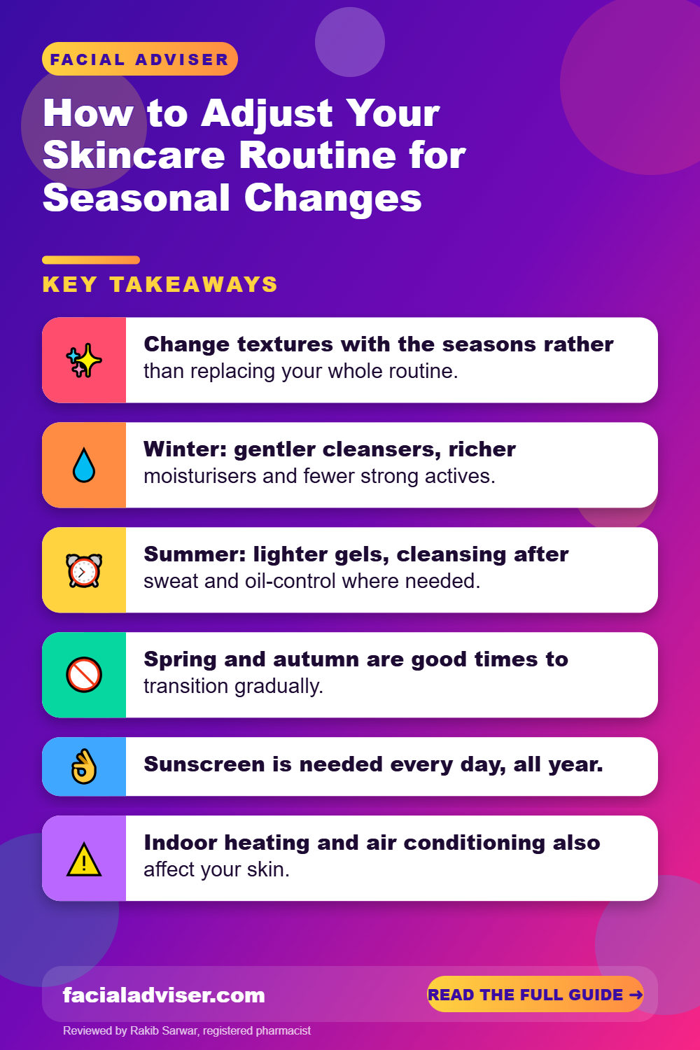 How to Adjust Your Skincare Routine for Seasonal Changes: key takeaways infographic