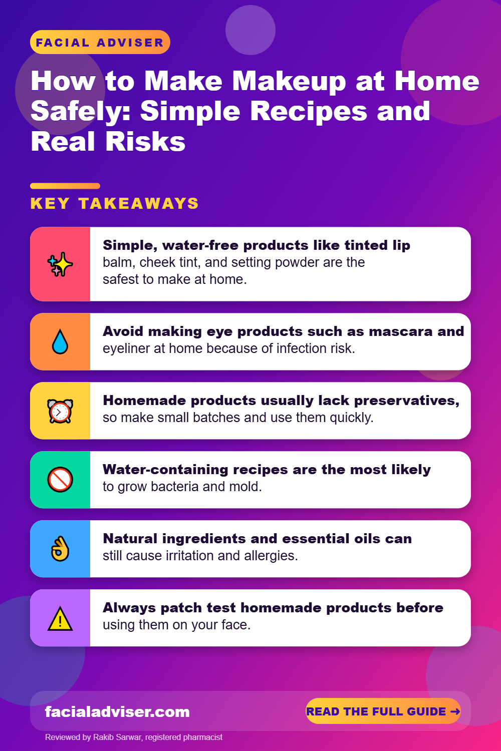 How to Make Makeup at Home Safely: Simple Recipes and Real Risks: key takeaways infographic