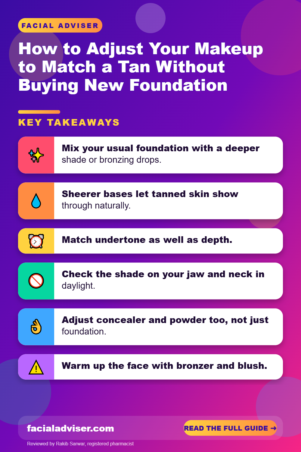 How to Adjust Your Makeup to Match a Tan Without Buying New Foundation: key takeaways infographic