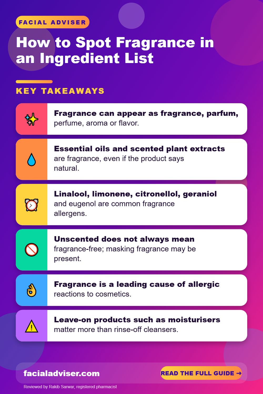 How to Spot Fragrance in an Ingredient List: key takeaways infographic
