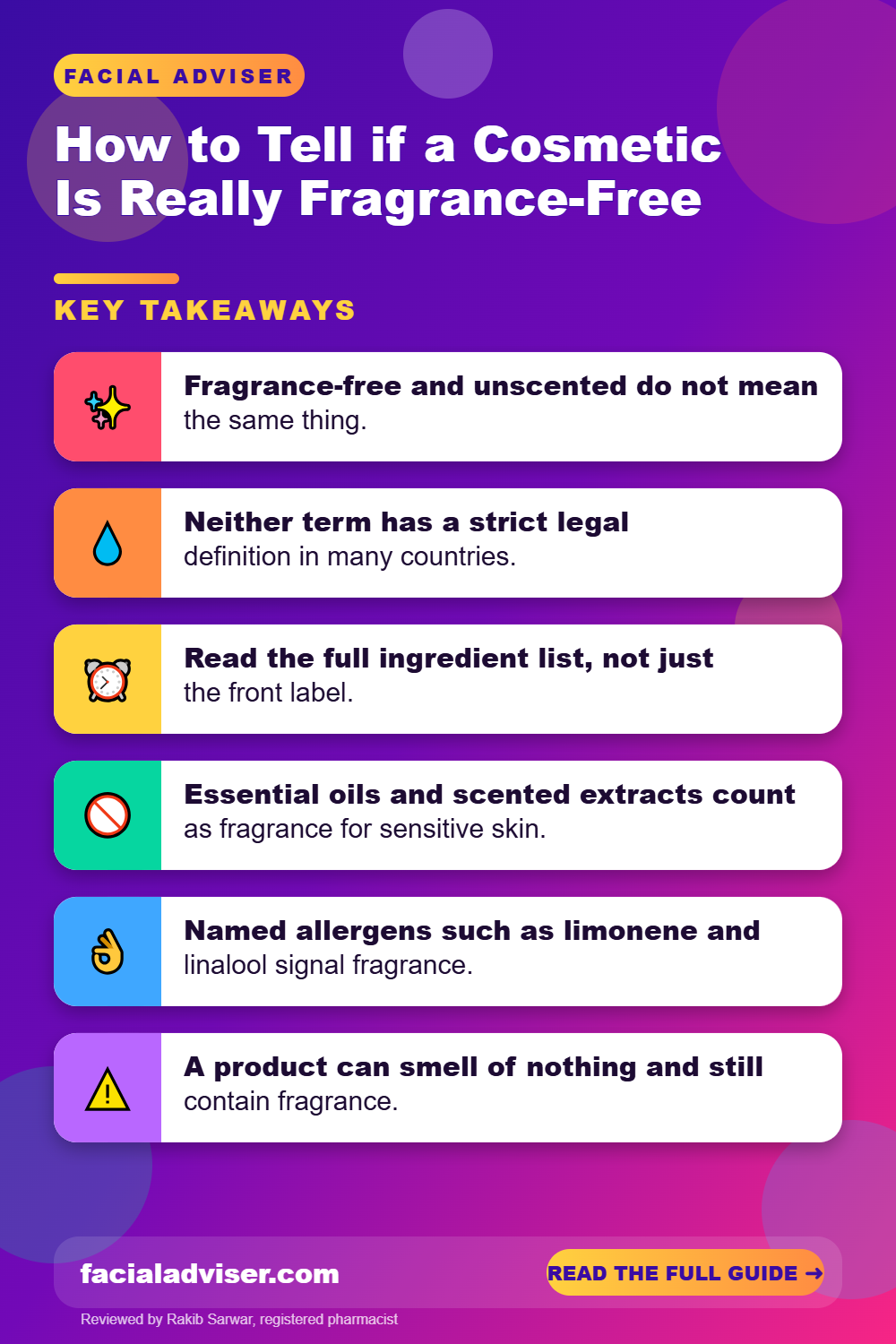 How to Tell if a Cosmetic Is Really Fragrance-Free: key takeaways infographic