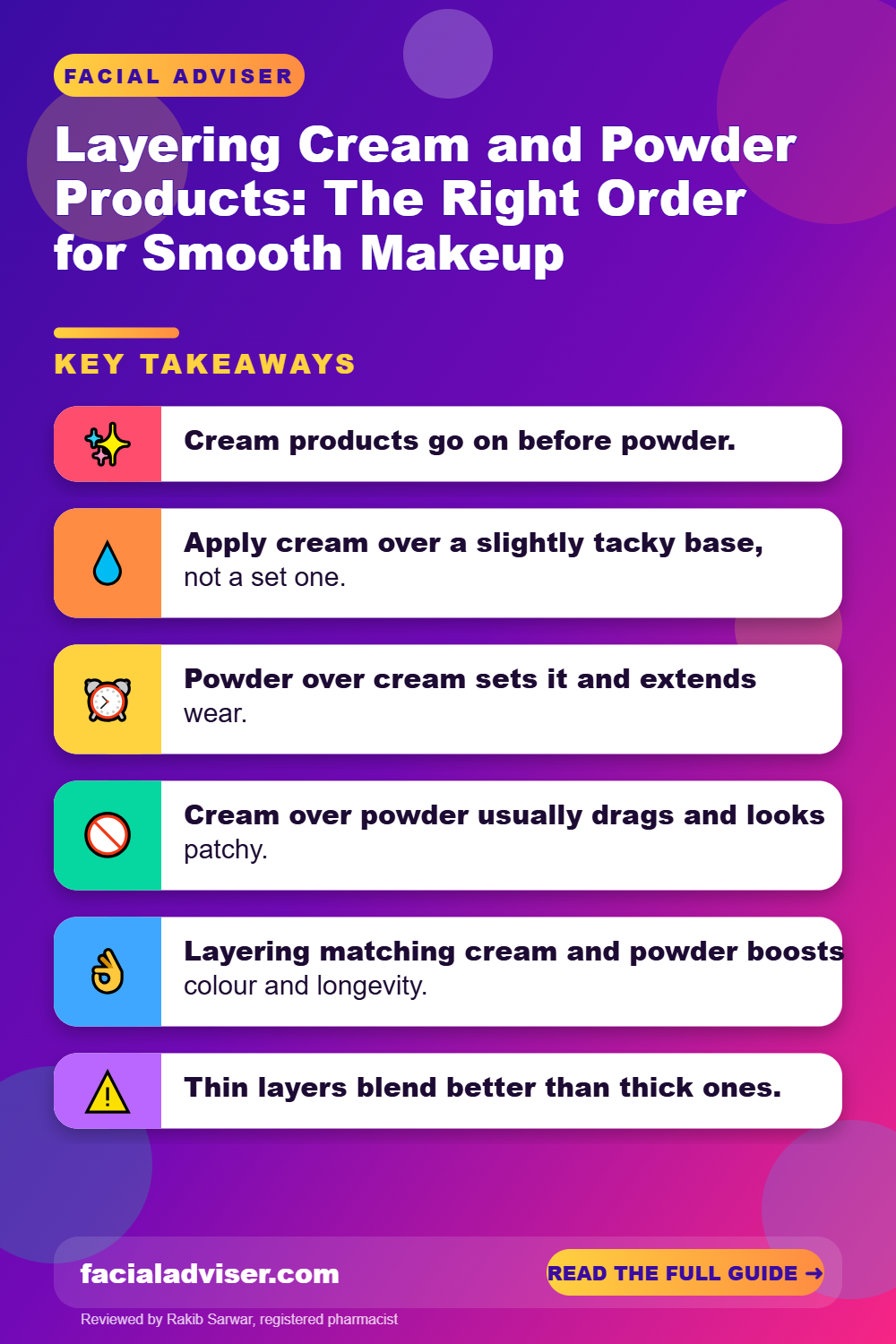 Layering Cream and Powder Products: The Right Order for Smooth Makeup: key takeaways infographic