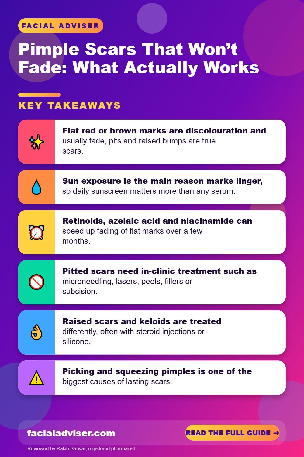 Pimple Scars That Won’t Fade: What Actually Works: key takeaways infographic