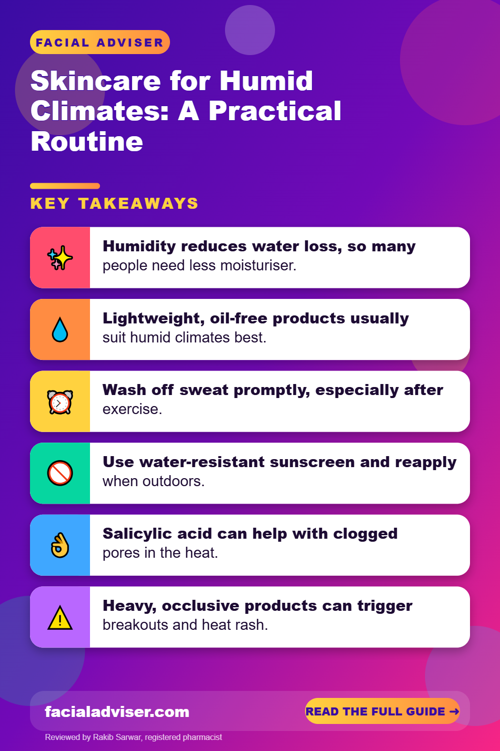 Skincare for Humid Climates: A Practical Routine: key takeaways infographic