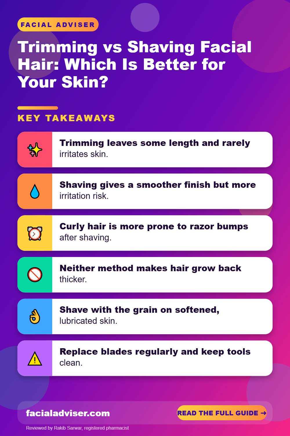 Trimming vs Shaving Facial Hair: Which Is Better for Your Skin?: key takeaways infographic