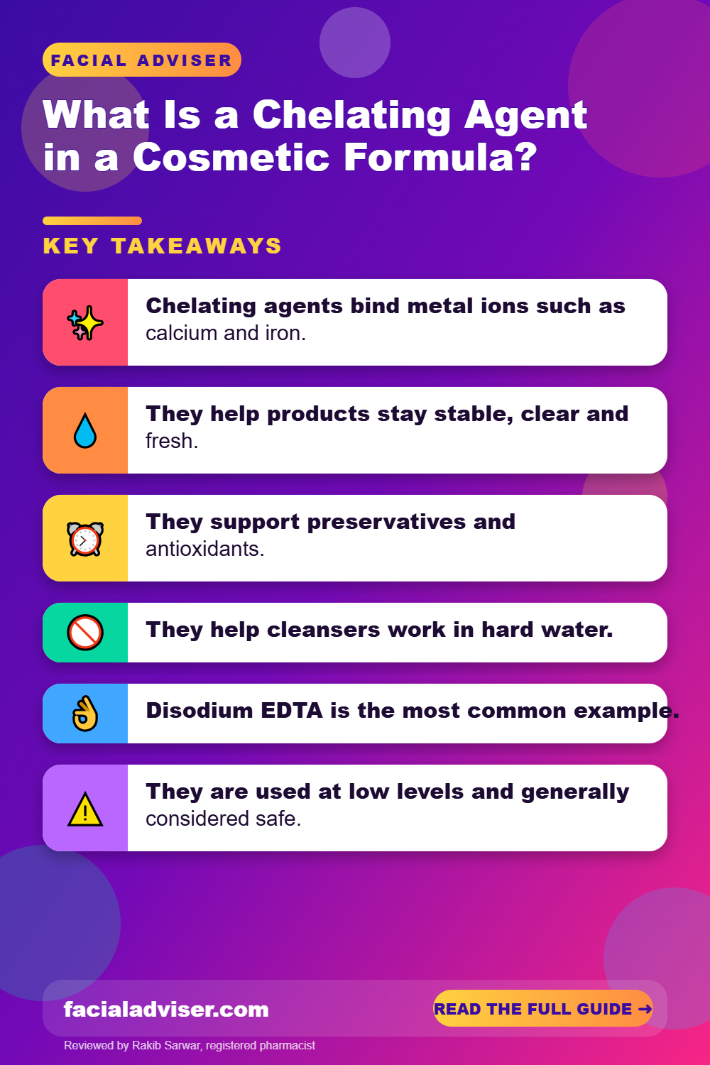 What Is a Chelating Agent in a Cosmetic Formula?: key takeaways infographic