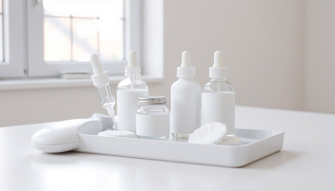 Facial Harmonization - skincare treatment supplies on a clinic tray