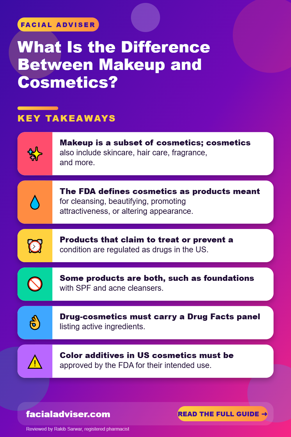 What Is the Difference Between Makeup and Cosmetics?: key takeaways infographic