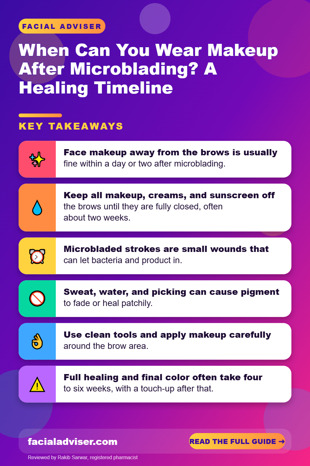 When Can You Wear Makeup After Microblading? A Healing Timeline: key takeaways infographic