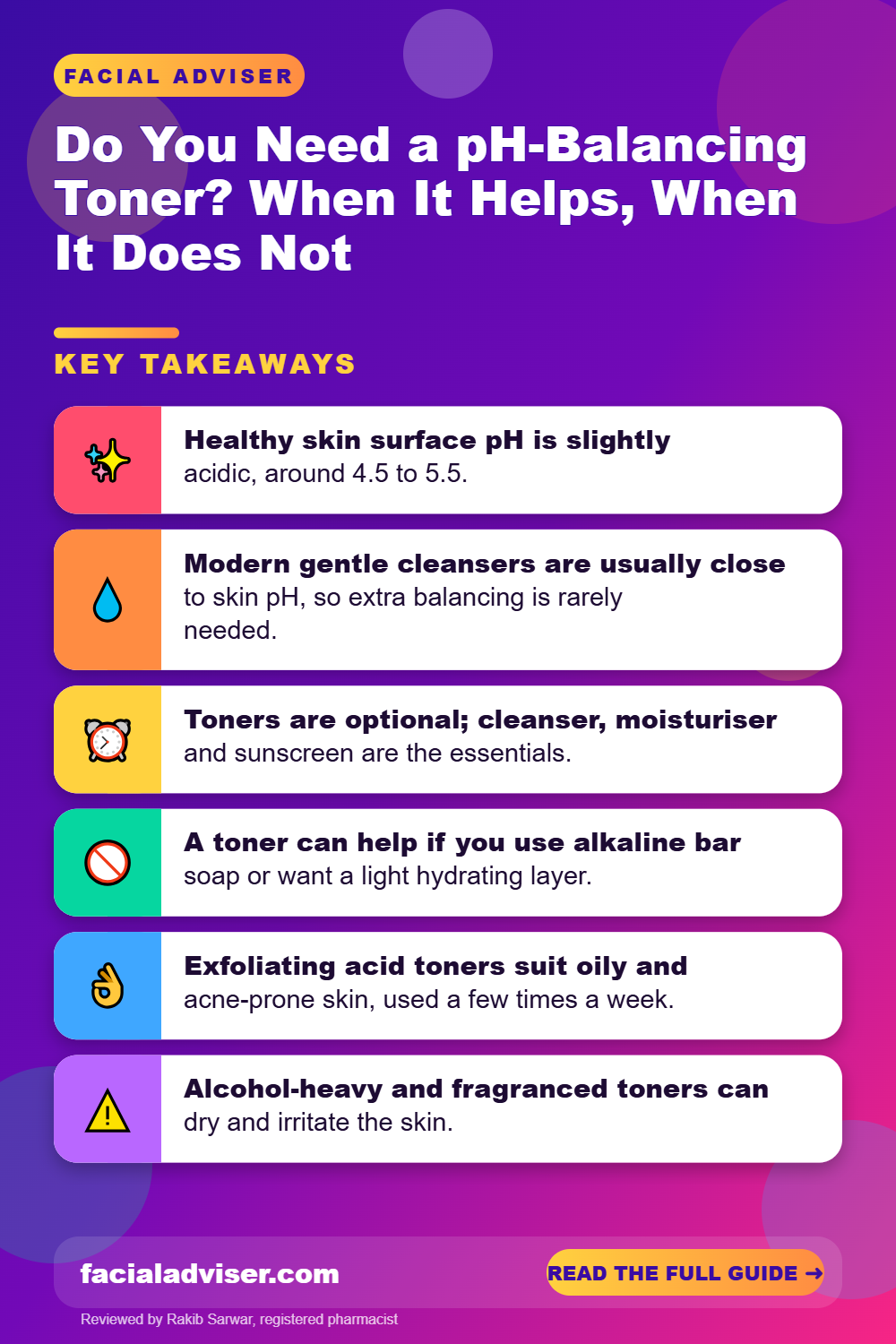 Do You Need a pH-Balancing Toner? When It Helps, When It Does Not: key takeaways infographic