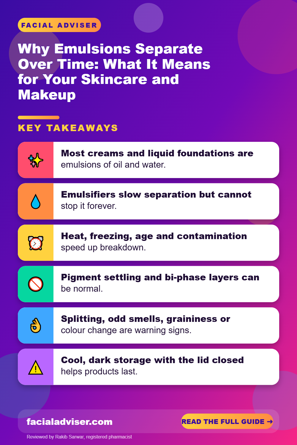 Why Emulsions Separate Over Time: What It Means for Your Skincare and Makeup: key takeaways infographic